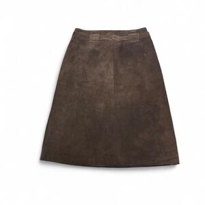 vintage 60s/70s Anne Fogarty Brown suede midi skirt with buckle belt detail